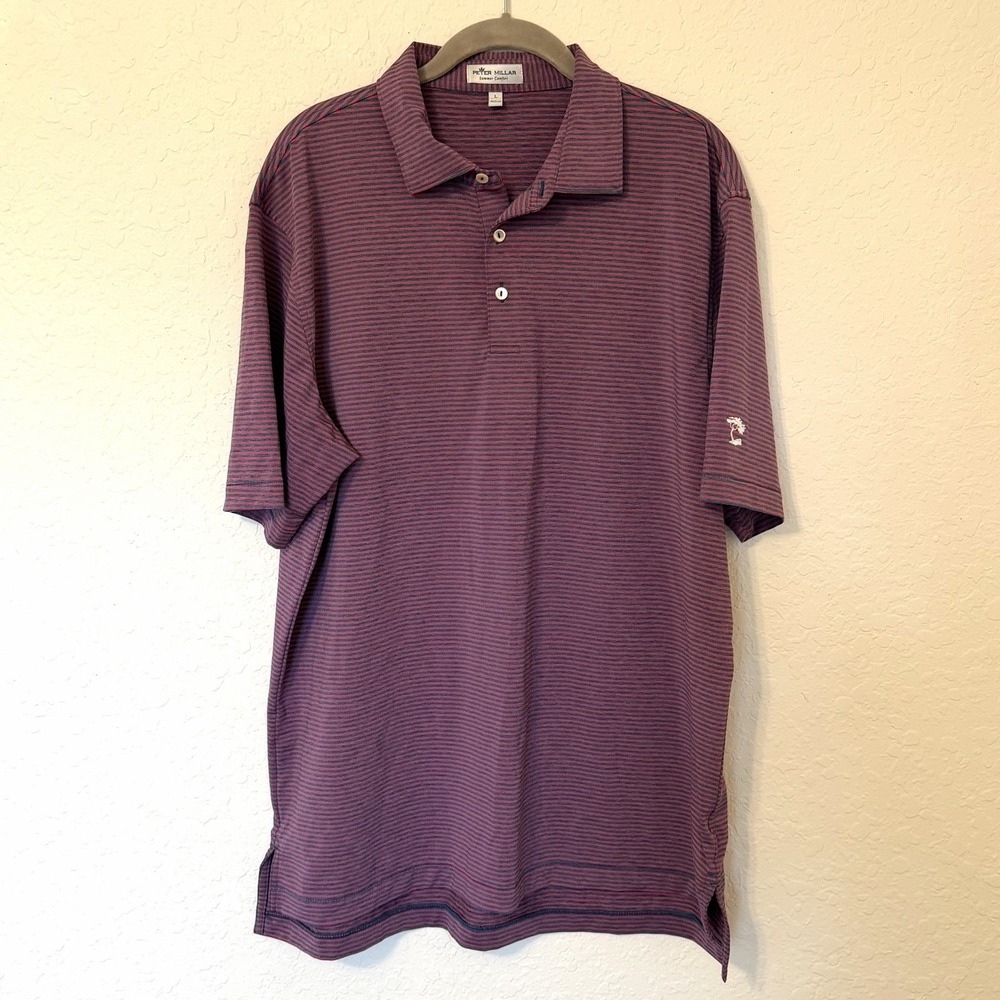 Peter Millar Polo Shirt Mens Large‎ Stripe Summer Comfort Pebble Beach Golf
